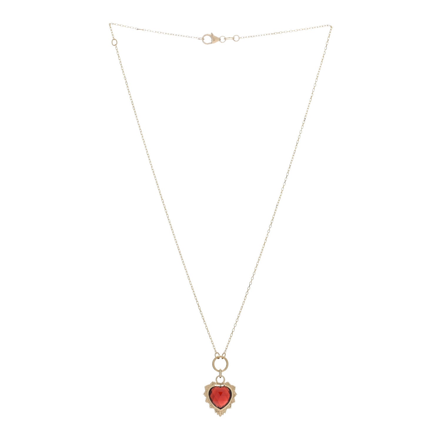 Foundrae 18K Yellow Gold Garnet Heart Love Miniature Medallion Belcher Chain Necklace 2 of 6