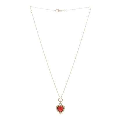 Foundrae 18K Yellow Gold Garnet Heart Love Miniature Medallion Belcher Chain Necklace 2 of 6