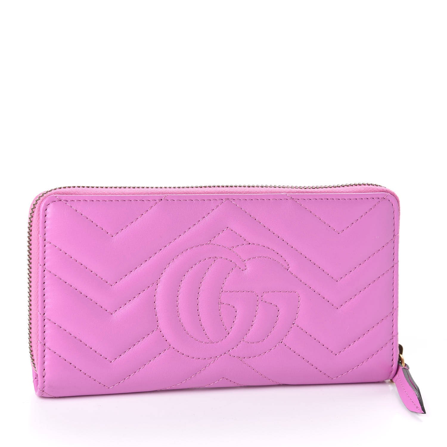 Gucci Calfskin Matelasse GG Marmont Zip Around Wallet Candy Mousse 3 of 9