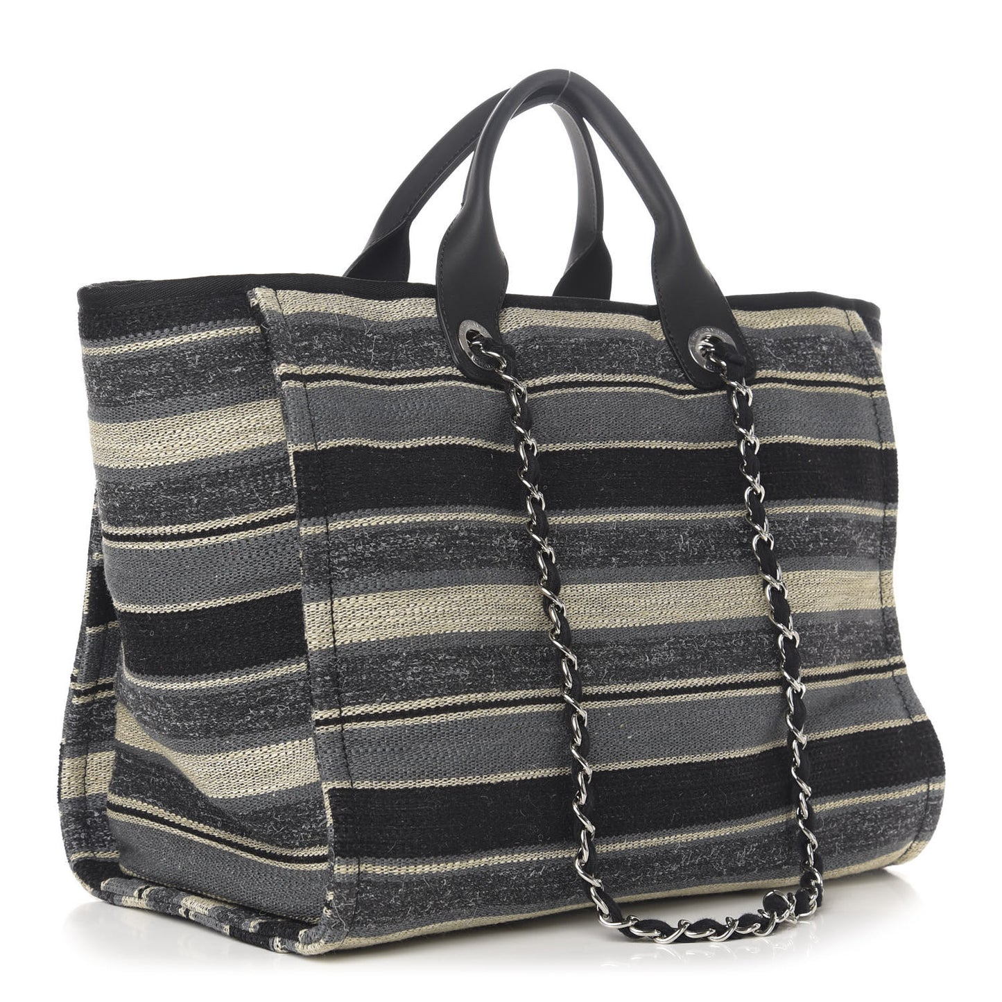 Striped Canvas Medium Deauville Tote Black
