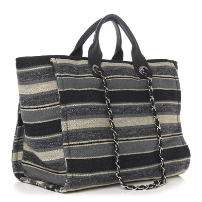 Chanel Striped Canvas Medium Deauville Tote Black 4 of 12