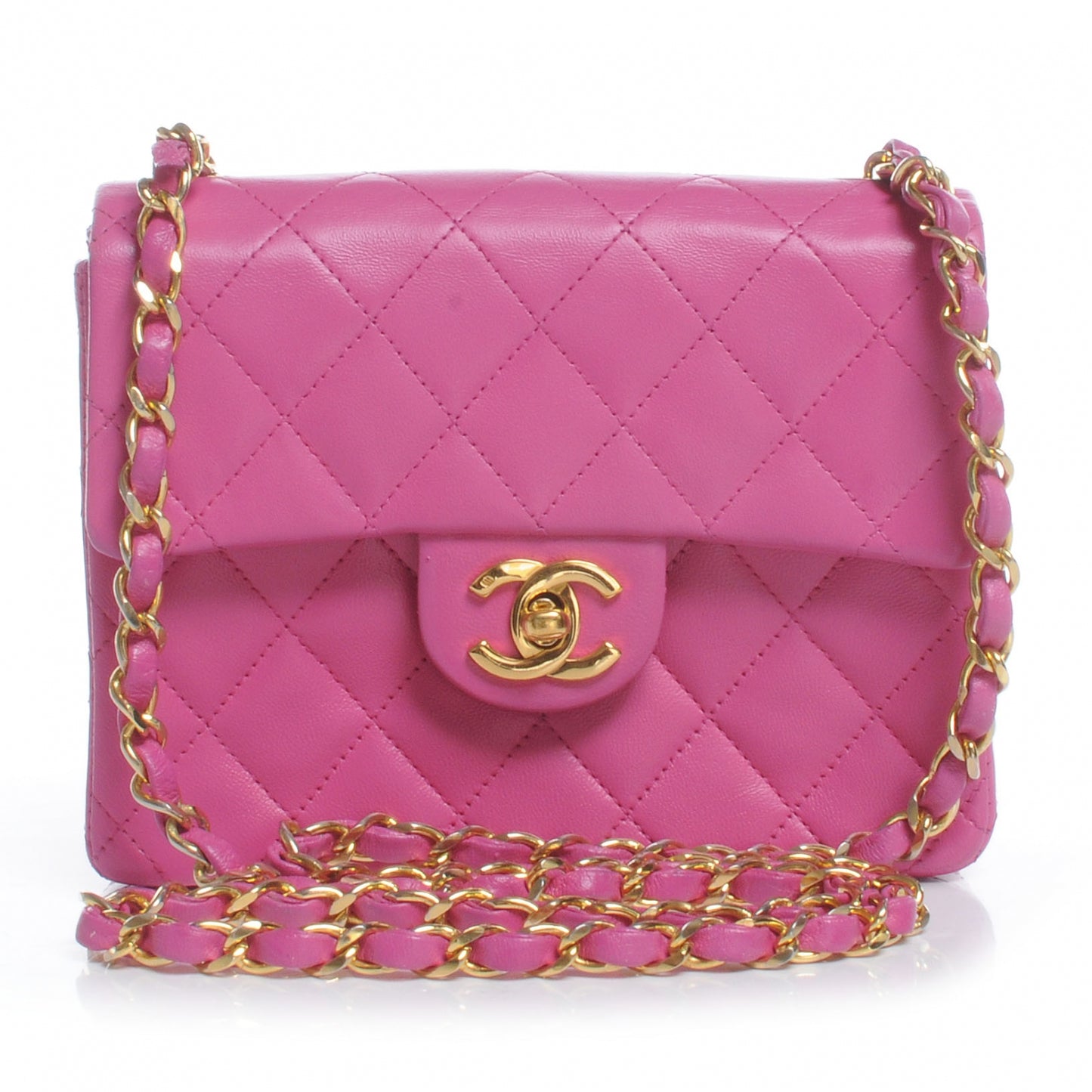 Lambskin Quilted Mini Flap Hot Pink