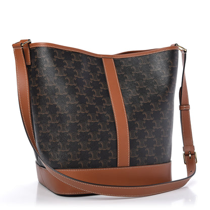 Celine Triomphe Canvas Calfskin Medium Bucket Bag Tan 3 of 11