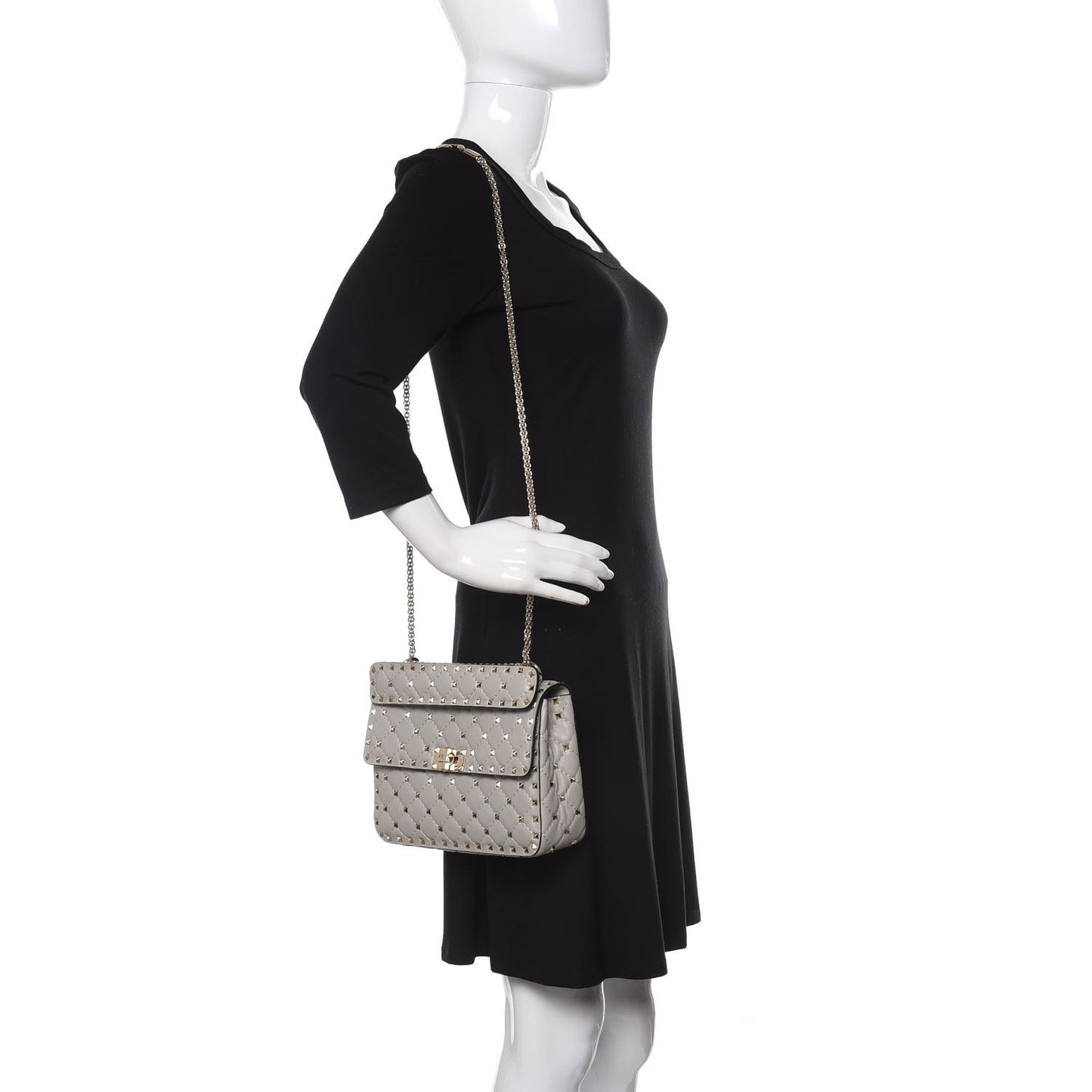 Nappa Medium Rockstud Spike Shoulder Bag Opal Grey