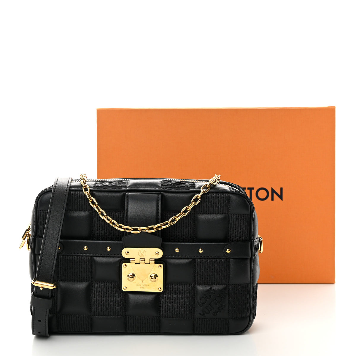 Lambskin Damier Quilt Troca MM Black