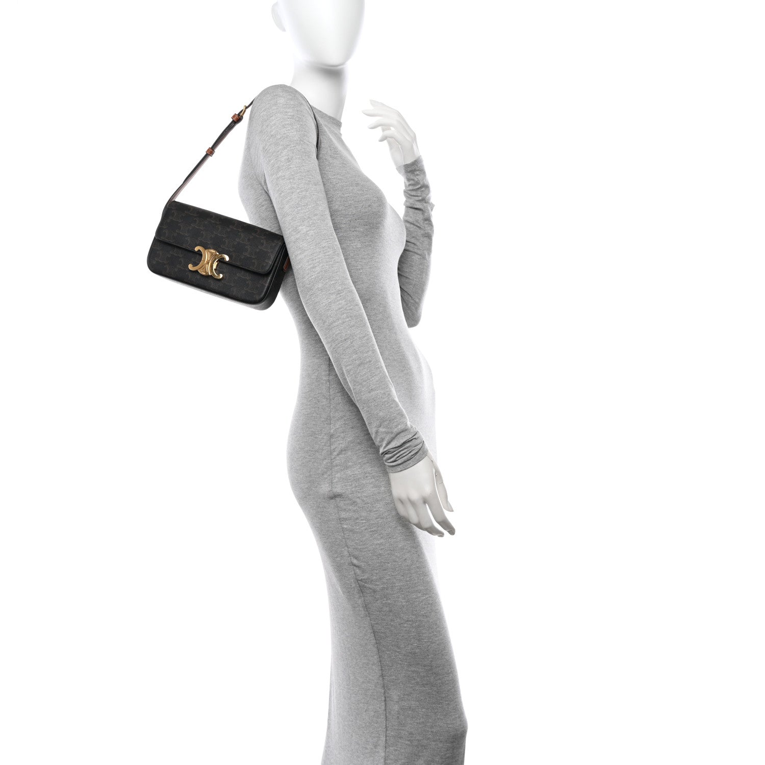 Celine Triomphe Canvas Calfskin Ava Shoulder Bag Tan 2 of 11