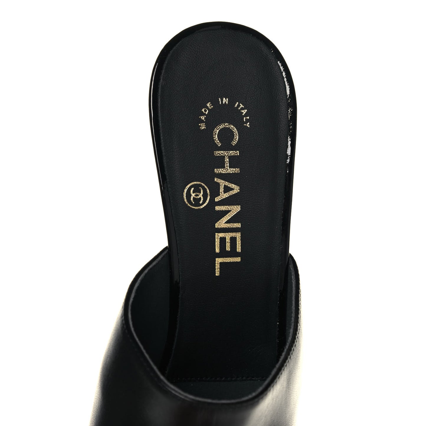 Lambskin Patent Cap Toe Pearl Mules 39.5 Black