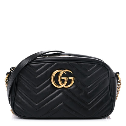 Gucci Calfskin Matelasse Small GG Marmont Chain Shoulder Bag Black 1 of 19