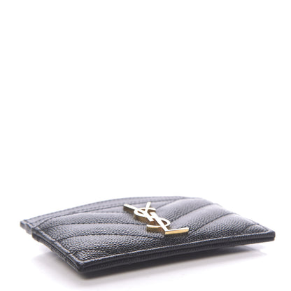 Saint Laurent Grain De Poudre Matelasse Chevron Monogram Credit Card Case Black 4 of 8