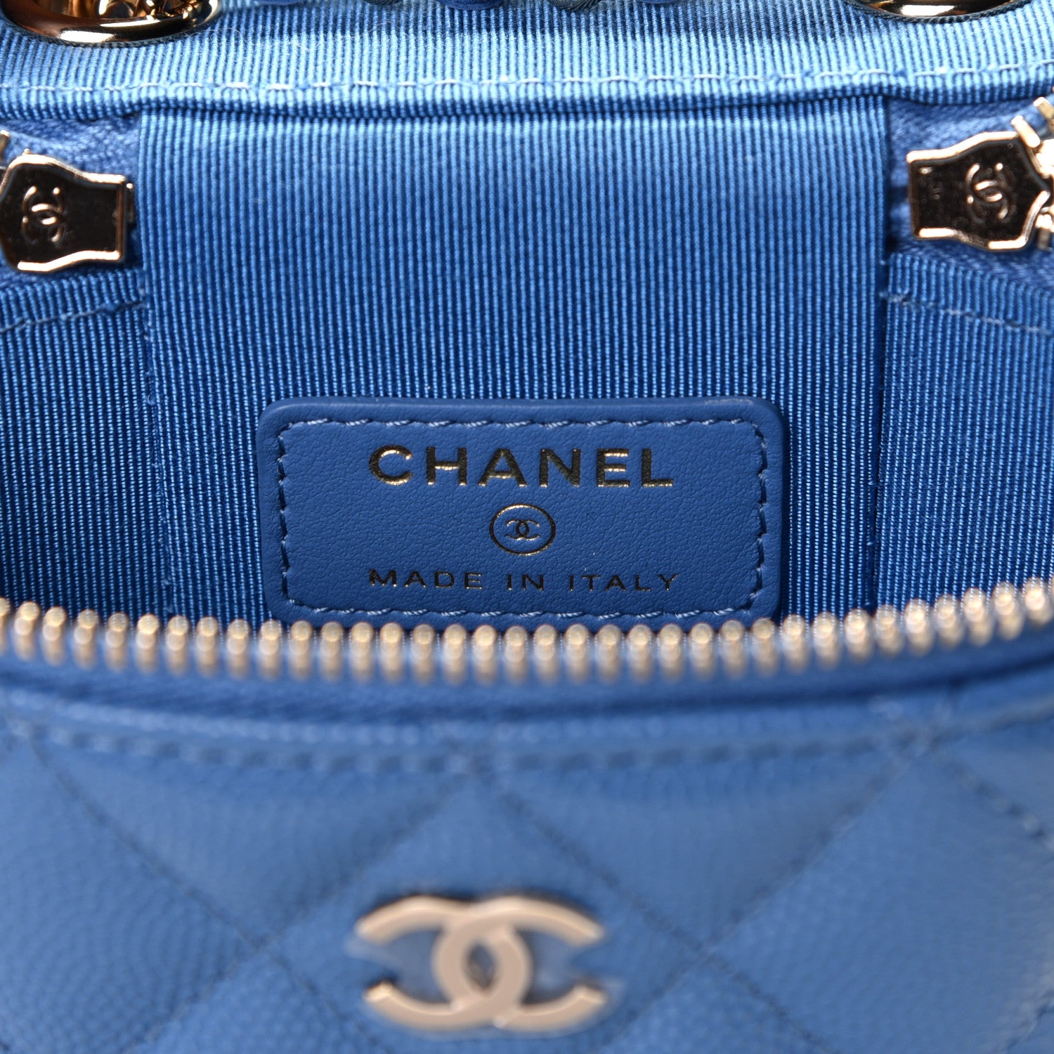 Chanel Caviar Quilted Small Vertical Coco Beauty Vanity Case With Chain Blue 3 of 8