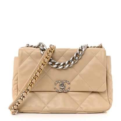 Chanel Lambskin Quilted Large Chanel 19 Flap Beige 1 of 14