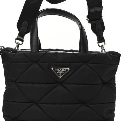 Prada Re-Nylon Nappa Triangle Quilted Padded Double Handled Zip Pocket Tote Black 10 of 13