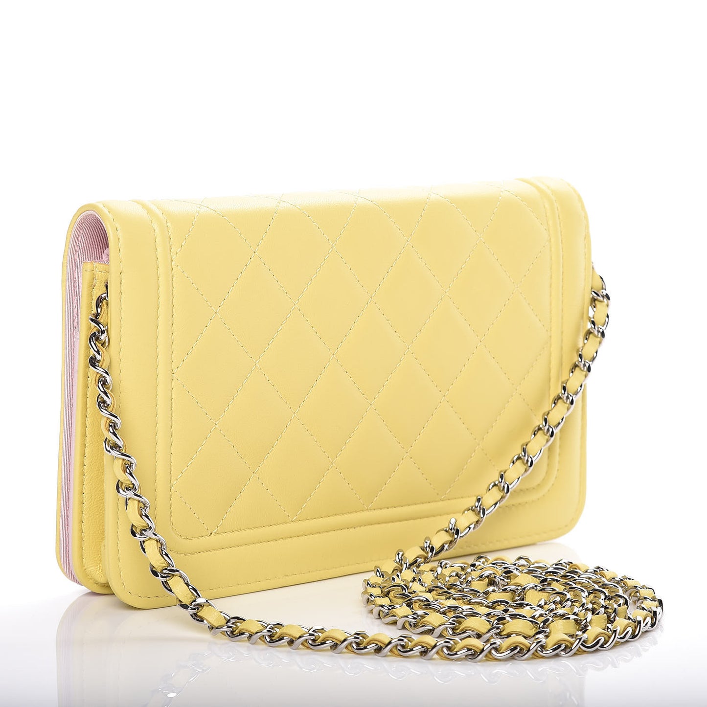 Lambskin Quilted Wallet on Chain WOC Yellow