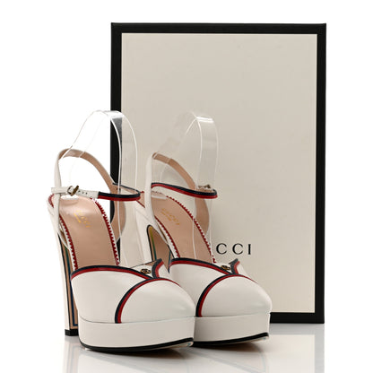 Gucci Malaga Kid Soft Patent Platform Pumps 40 Great White Hibiscus Red Blue 7 of 7