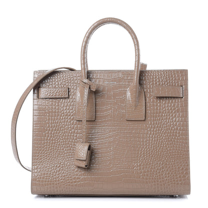 Saint Laurent Calfskin Crocodile Embossed Small Sac de Jour Brown 1 of 10