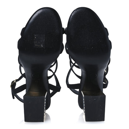 Chanel Grosgrain Crystal CC Sandals 40 Black 7 of 10