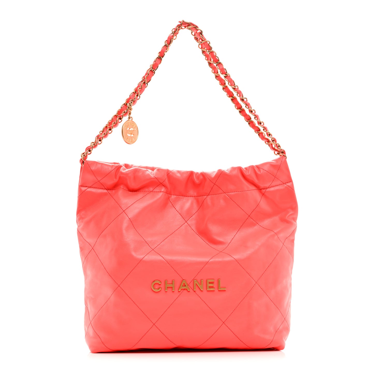 Shiny Calfskin Quilted Small Chanel 22 Coral