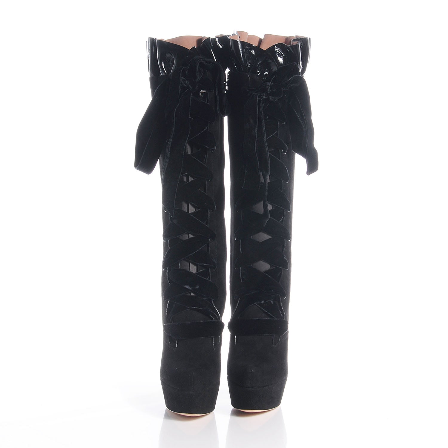 Louis Vuitton Suede Patent Leather Cancan High Boots Black 41 2 of 7