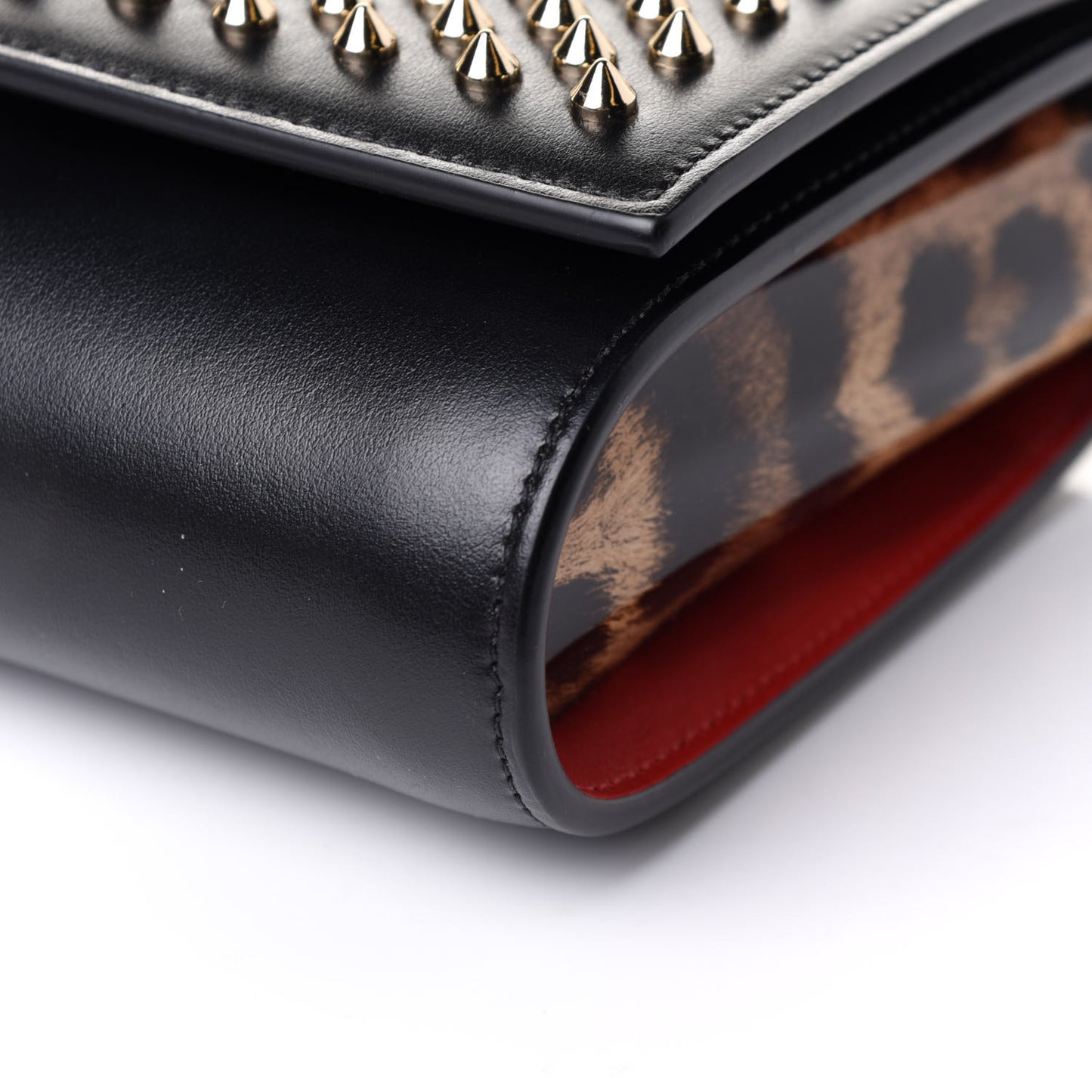 Calfskin Patent Leopard Spikes Paloma Clutch Black