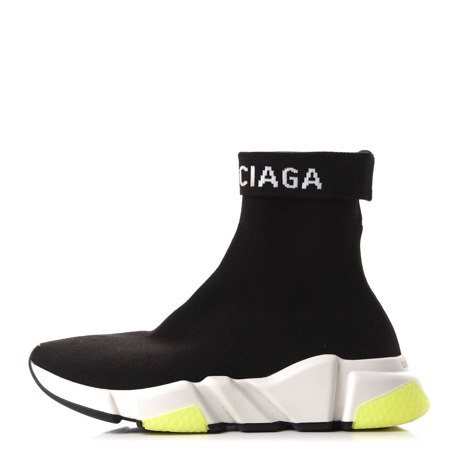 Balenciaga Neoprene Knit Womens Speed Cuffed Sneakers 35 Black White Yellow Fluo 1 of 9