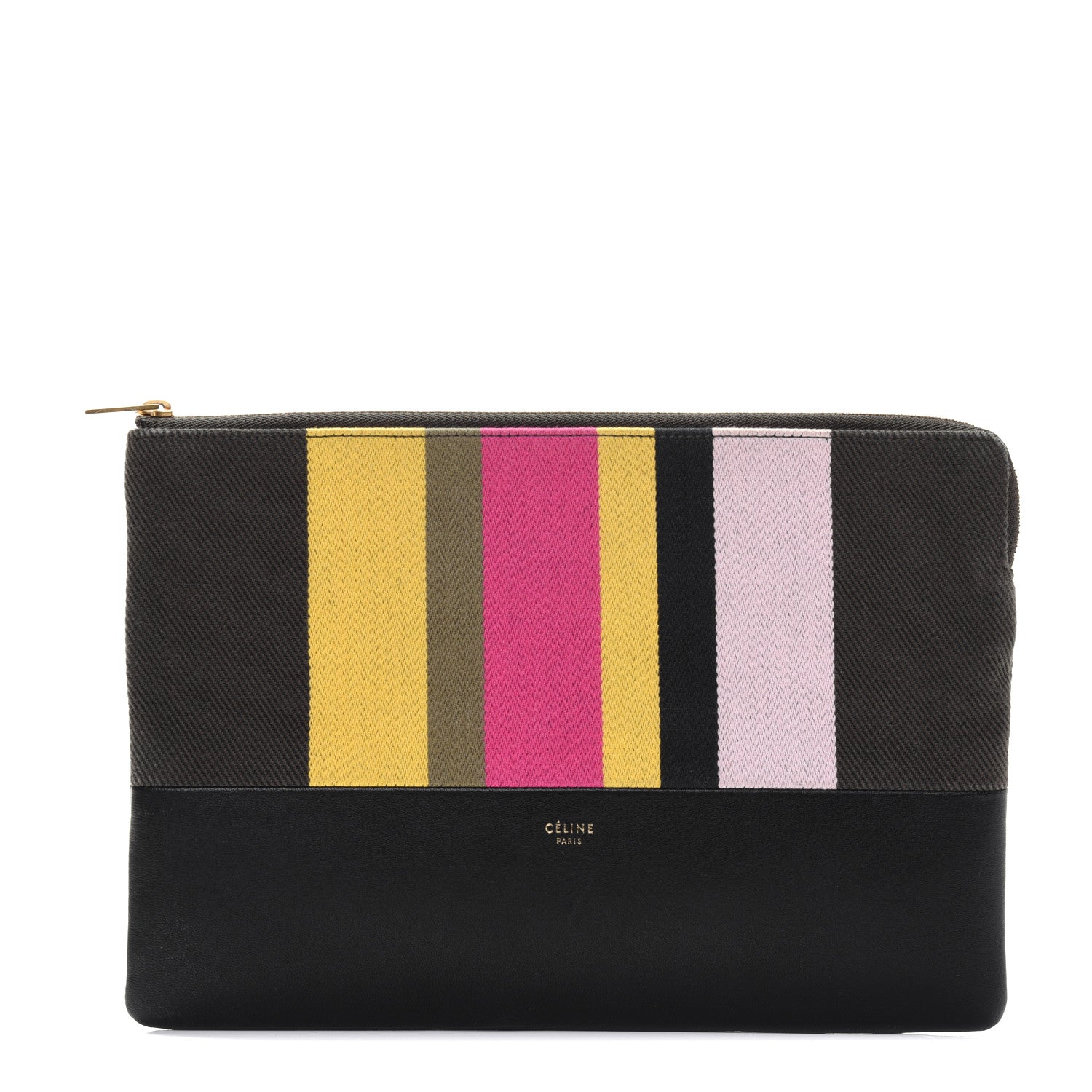 Celine Cotton Canvas Lambskin Striped Solo Clutch Pouch Black 1 of 15