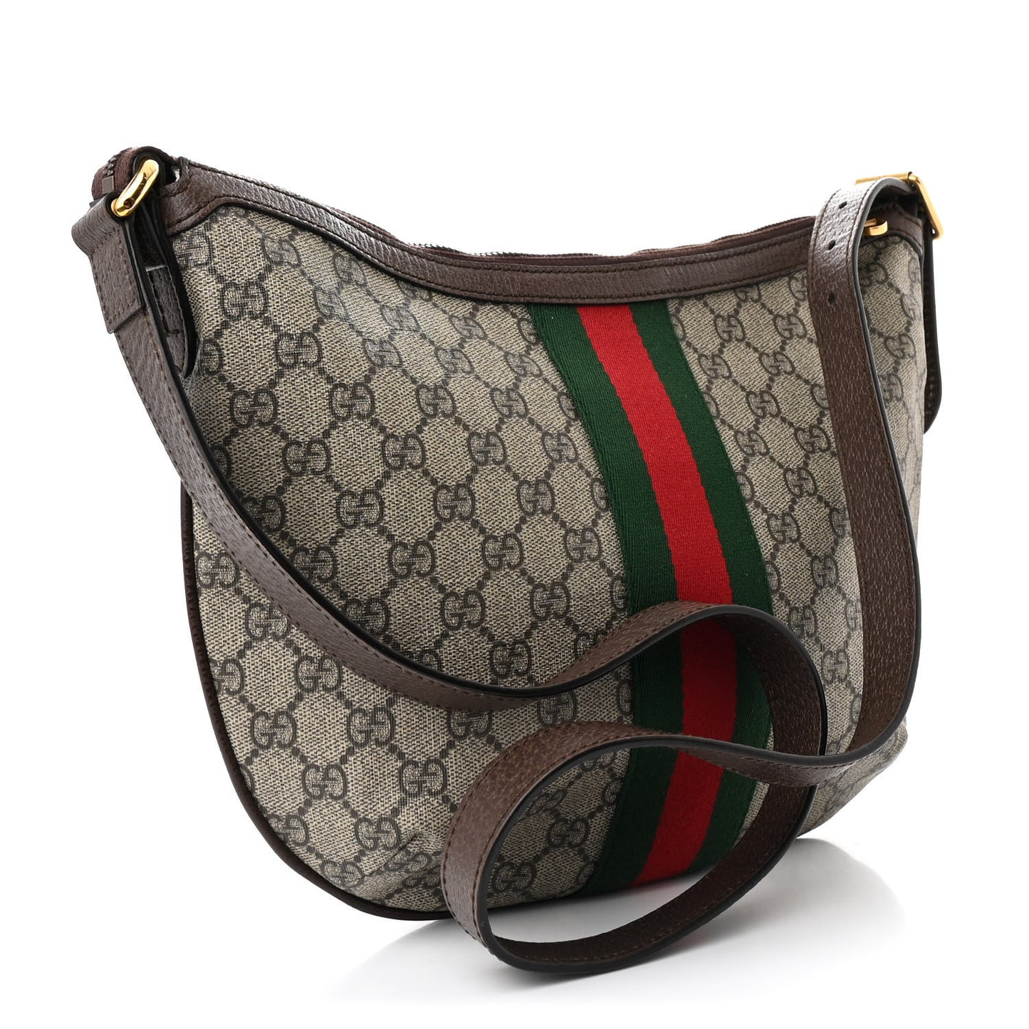 GG Supreme Monogram Web Small Ophidia Half Moon Hobo Brown