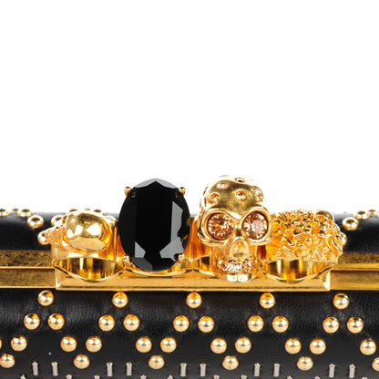 Alexander McQueen Nappa Studded Long Skull Knuckle Box Clutch Black 5 of 8