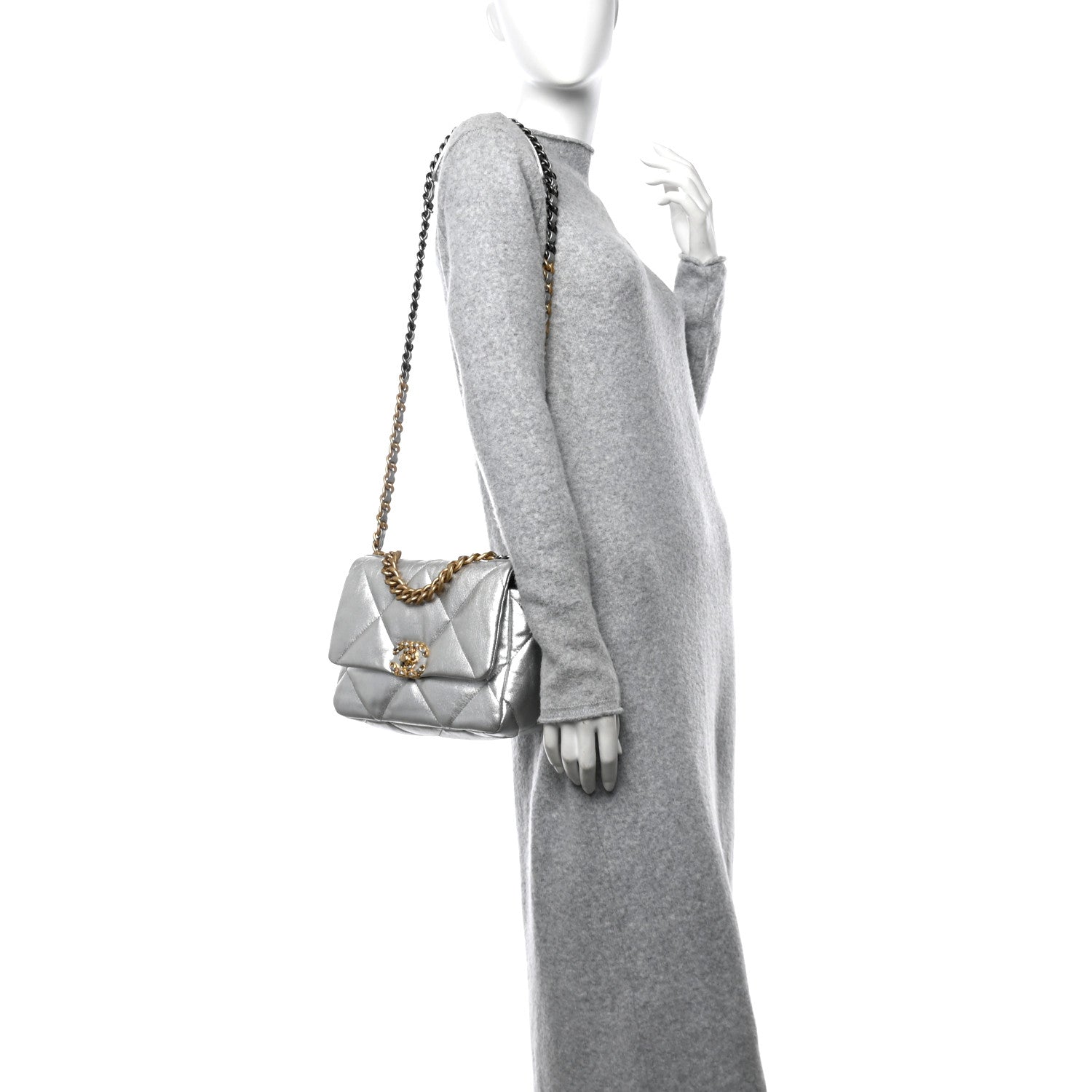 Chanel Metallic Lambskin Quilted Medium Chanel 19 Flap Silver 2 of 11