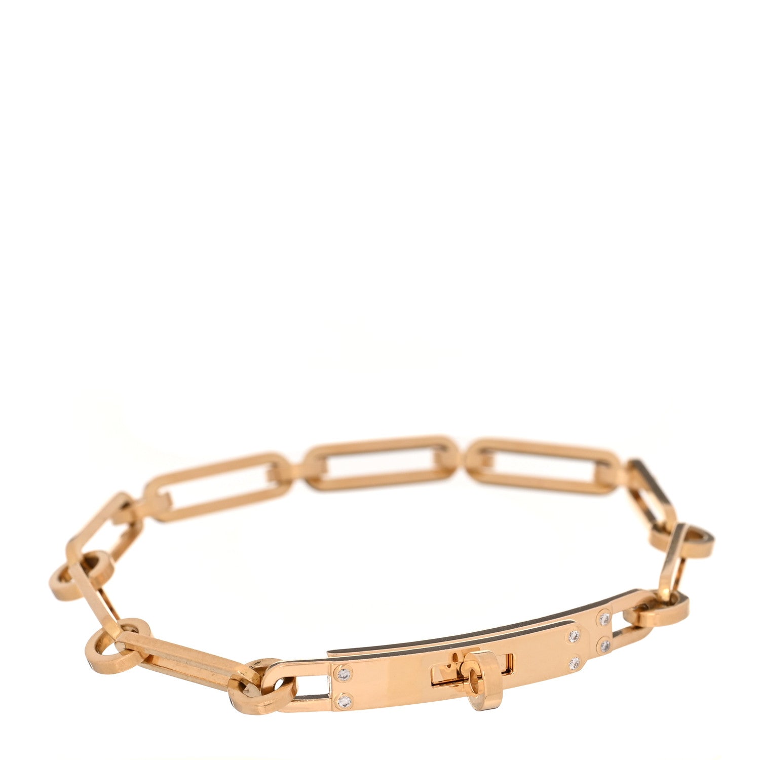 Hermes 18K Yellow Gold Diamond PM Kelly Chaine Bracelet SH 1 of 4