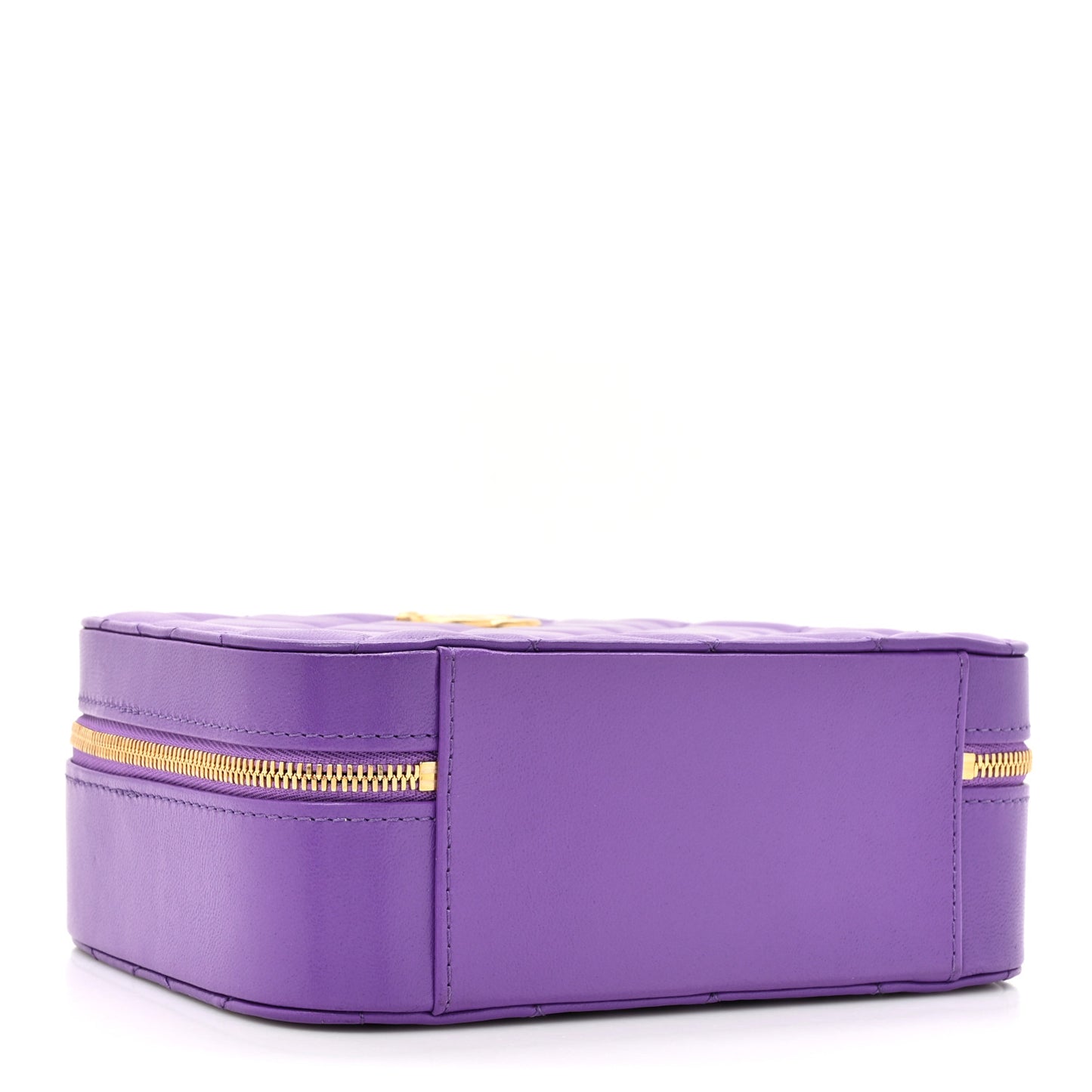 Lambskin Quilted Top Handle Small Vanity Case Purple