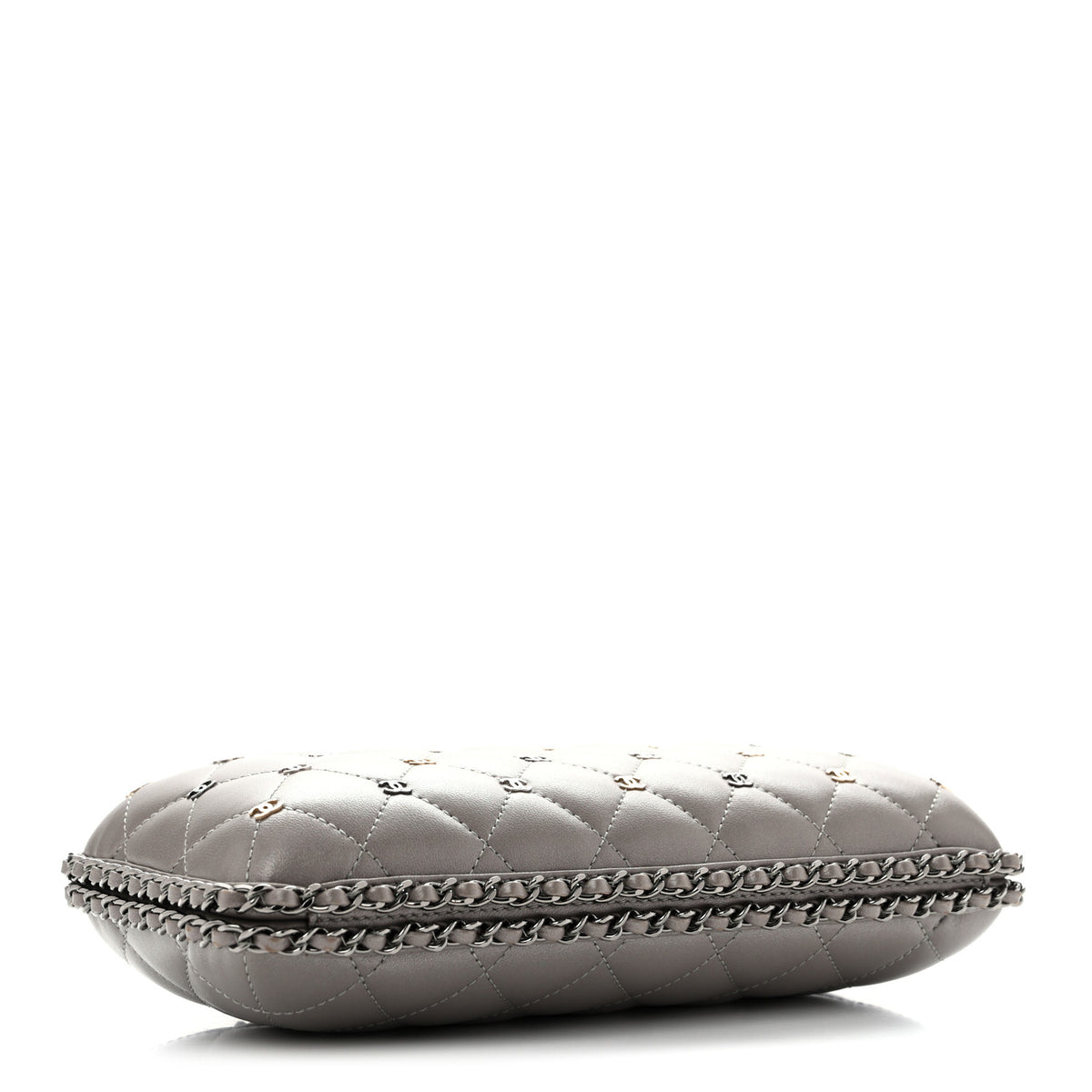 Lambskin Quilted CC Studded Chain Around Clutch Grey