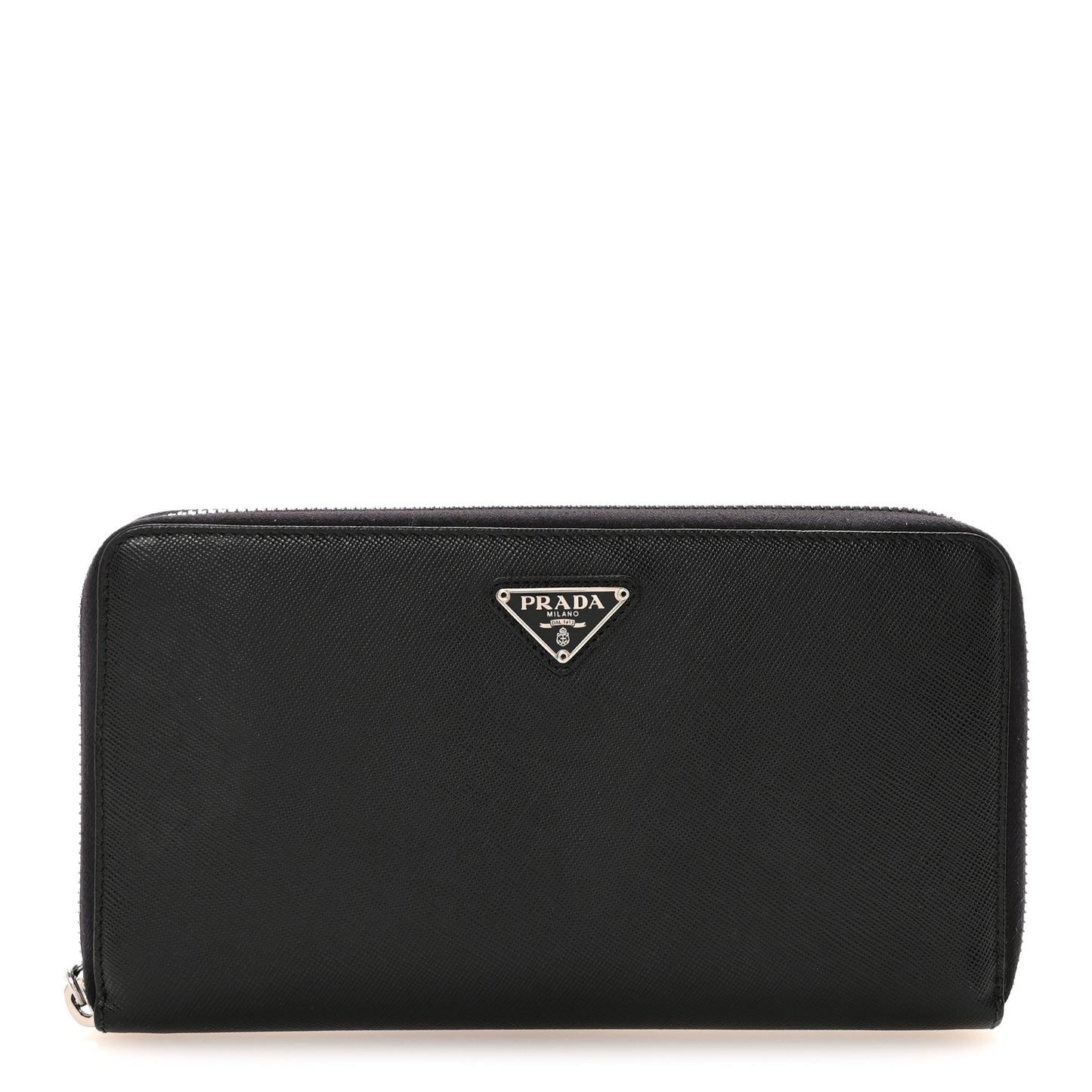 Saffiano Metal Large Zip Around Travel Wallet Black