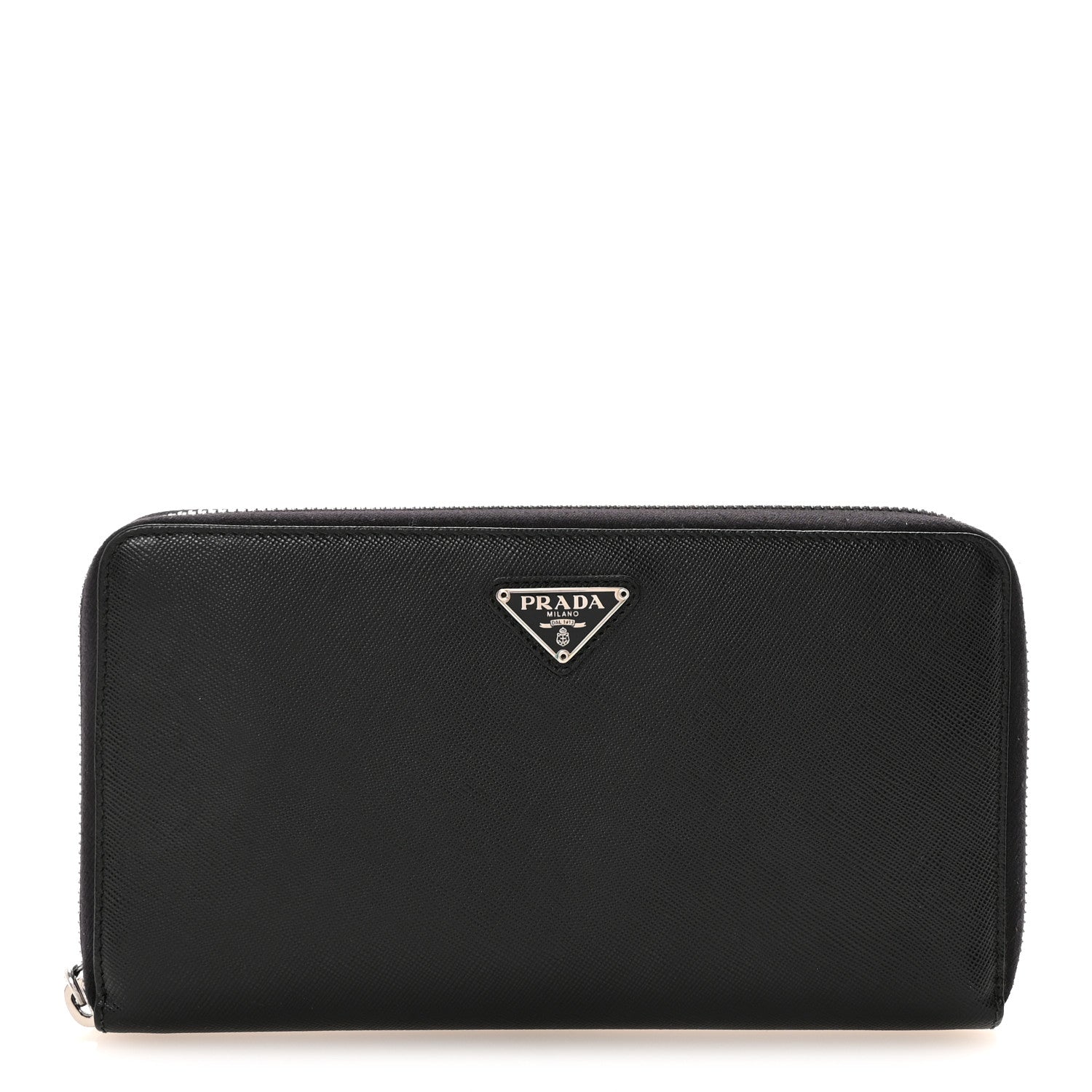 Prada Saffiano Metal Large Zip Around Travel Wallet Black 1 of 8