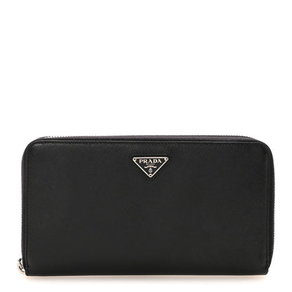 Prada Saffiano Metal Large Zip Around Travel Wallet Black 1 of 8