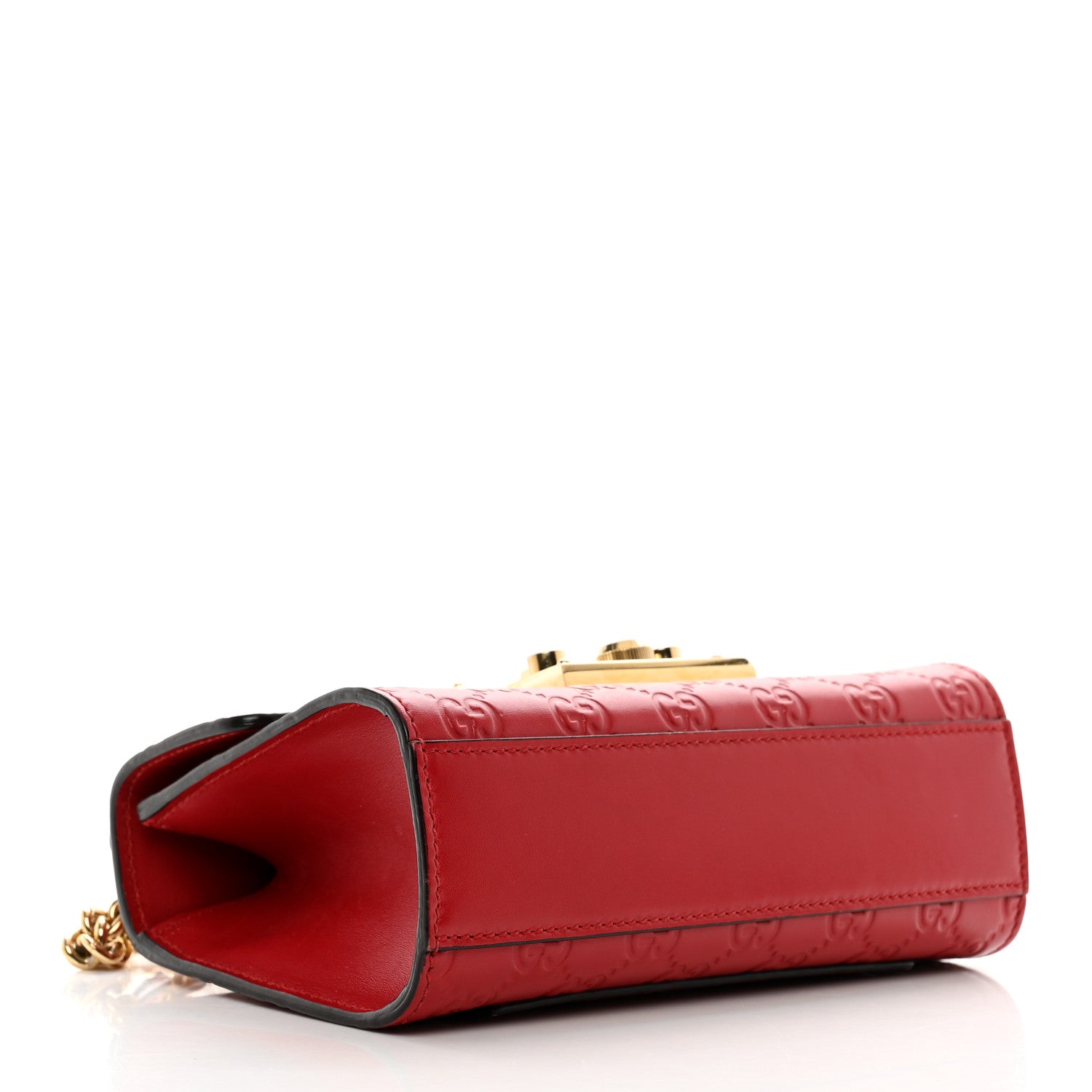 Gucci Guccissima Small Padlock Shoulder Bag Hibiscus Red 4 of 13