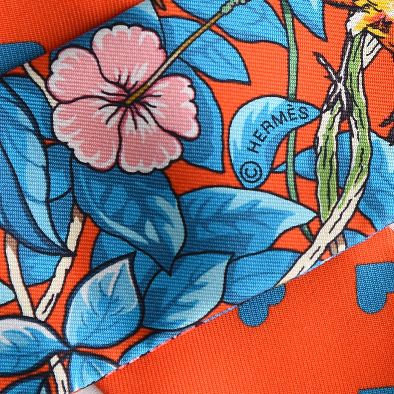 Hermes Silk Jungle Love Love Twilly Orange Bleu Brun 4 of 5