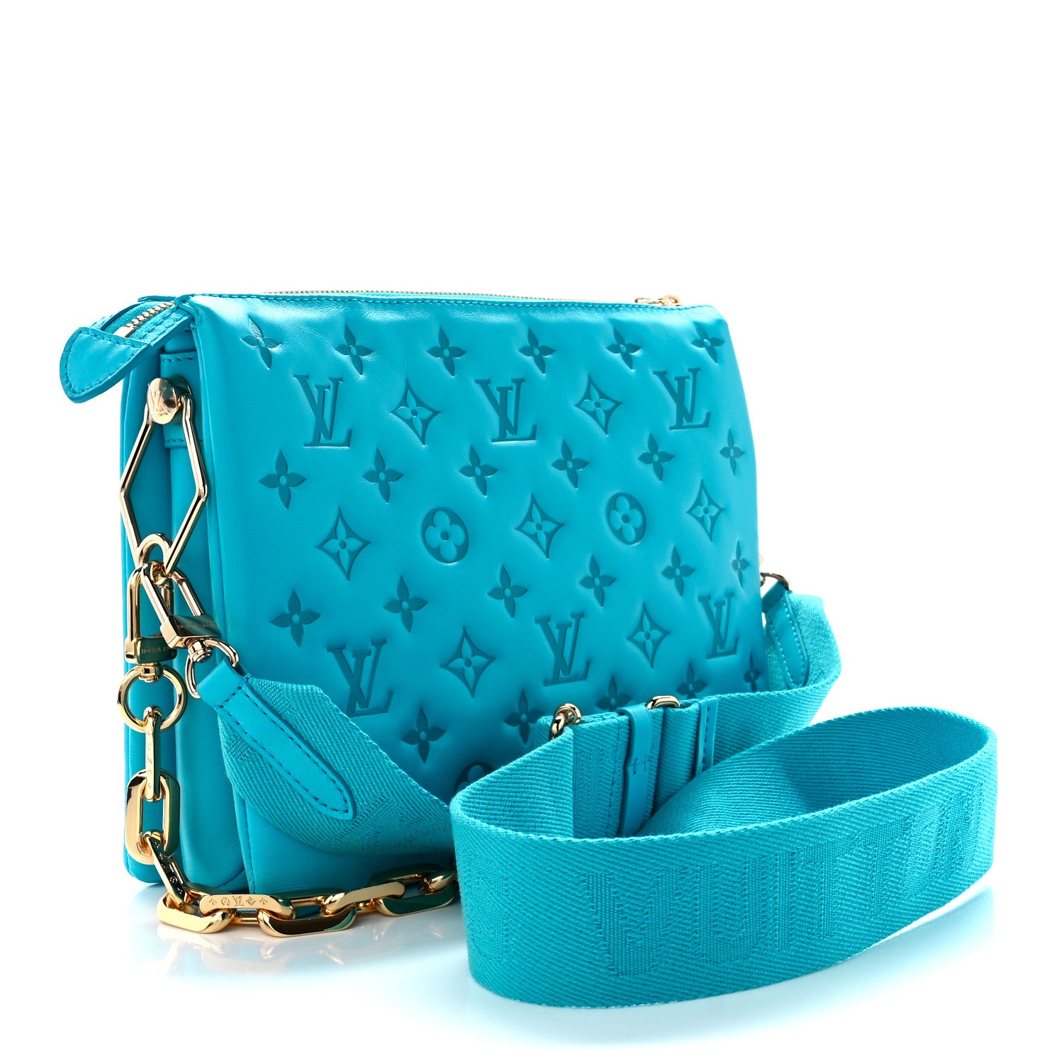 Louis Vuitton Lambskin Embossed Monogram Coussin PM Turquoise 3 of 10