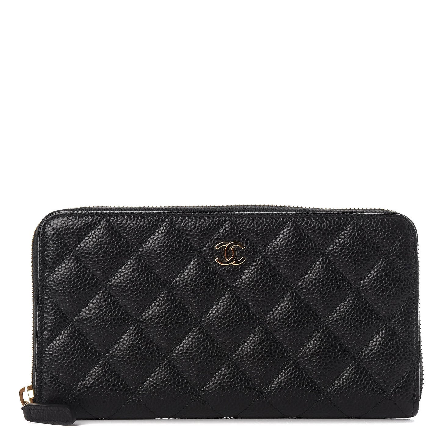 Caviar Quilted Large Gusset Zip Around Wallet Black