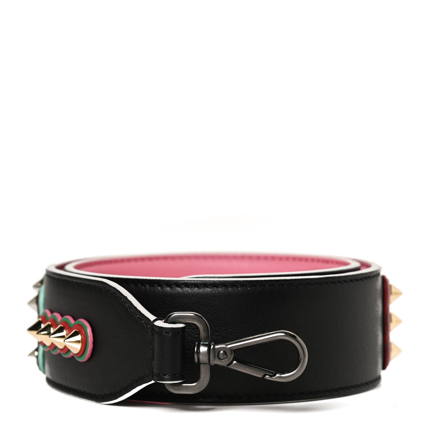 Fendi Vitello Dolce Fun Fair Metal Studded Strap You Black Multicolor 1 of 4