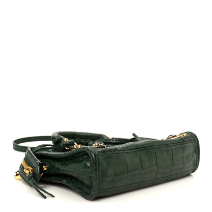 Balenciaga Shiny Supple Calfskin Crocodile Embossed Gold Metallic Edge Hardware Nano City Green 5 of 12