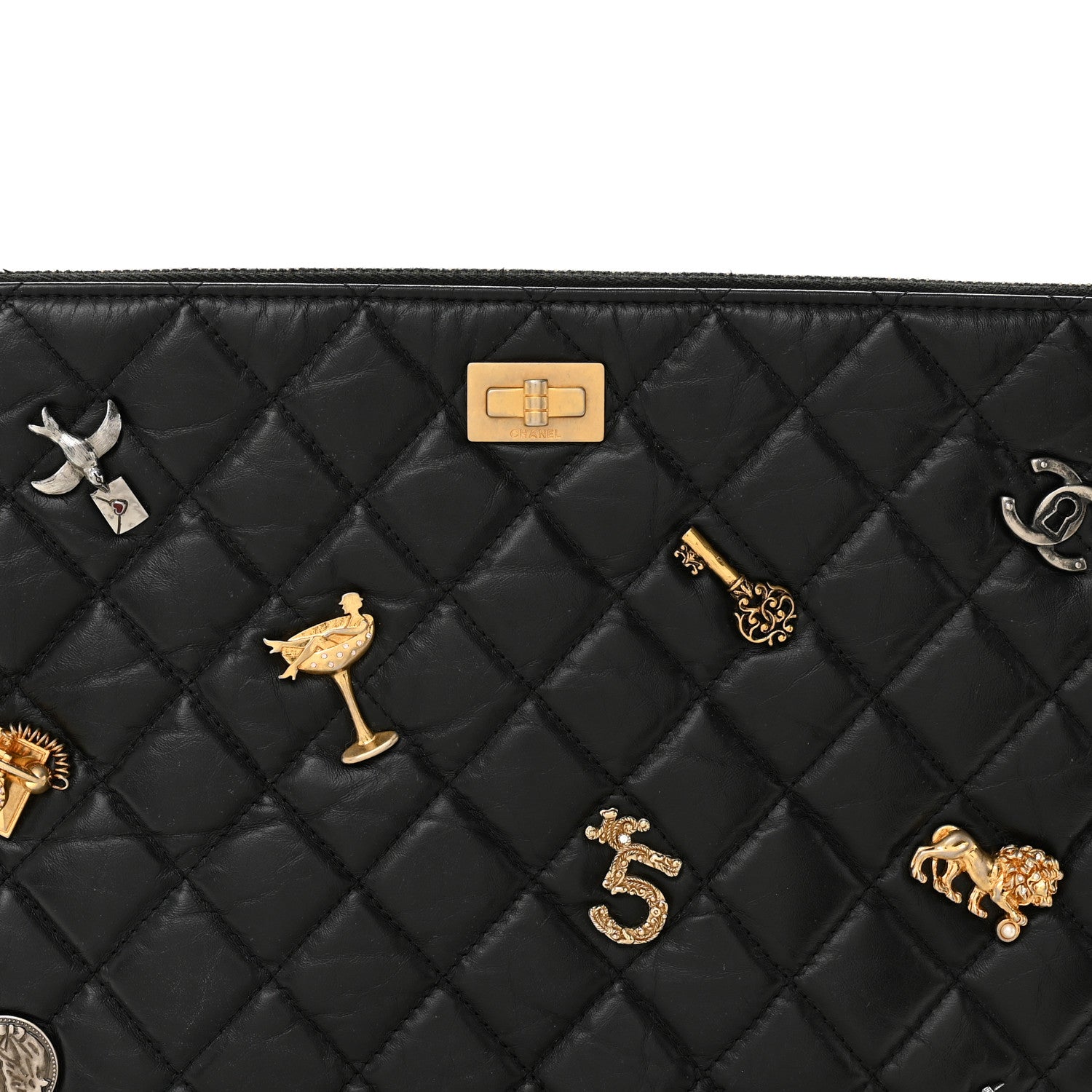Chanel Aged Calfskin Quilted Medium Lucky Charms Cosmetic Case Black 1 of 9