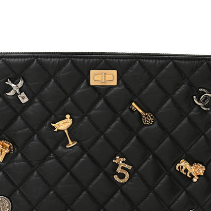 Chanel Aged Calfskin Quilted Medium Lucky Charms Cosmetic Case Black 1 of 9