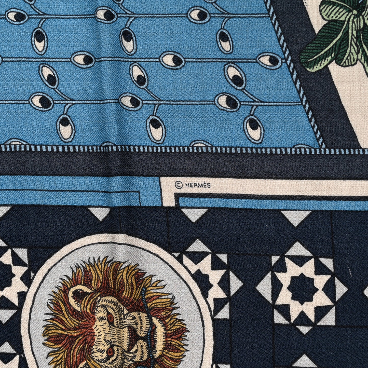 Cashmere Silk La Danse Des Amazones Shawl 140 Bleu Gris Vert