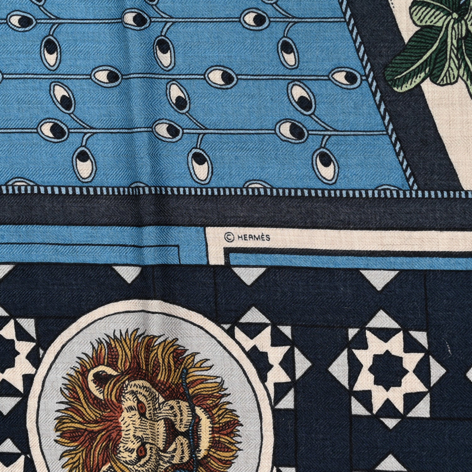 Hermes Cashmere Silk La Danse Des Amazones Shawl 140 Bleu Gris Vert 2 of 3