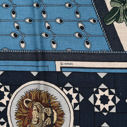 Hermes Cashmere Silk La Danse Des Amazones Shawl 140 Bleu Gris Vert 2 of 3