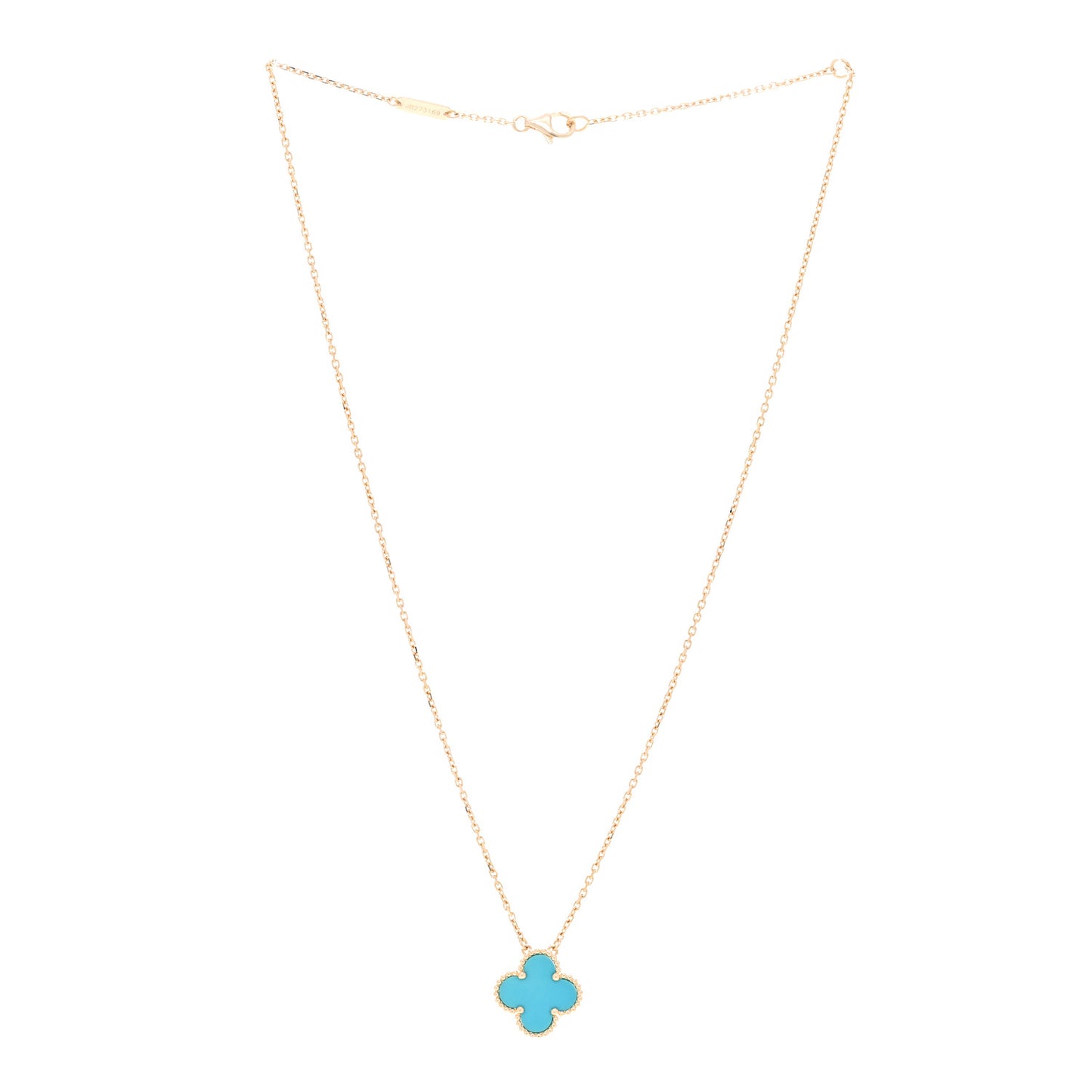 18K Yellow Gold Turquoise Vintage Alhambra Pendant Necklace