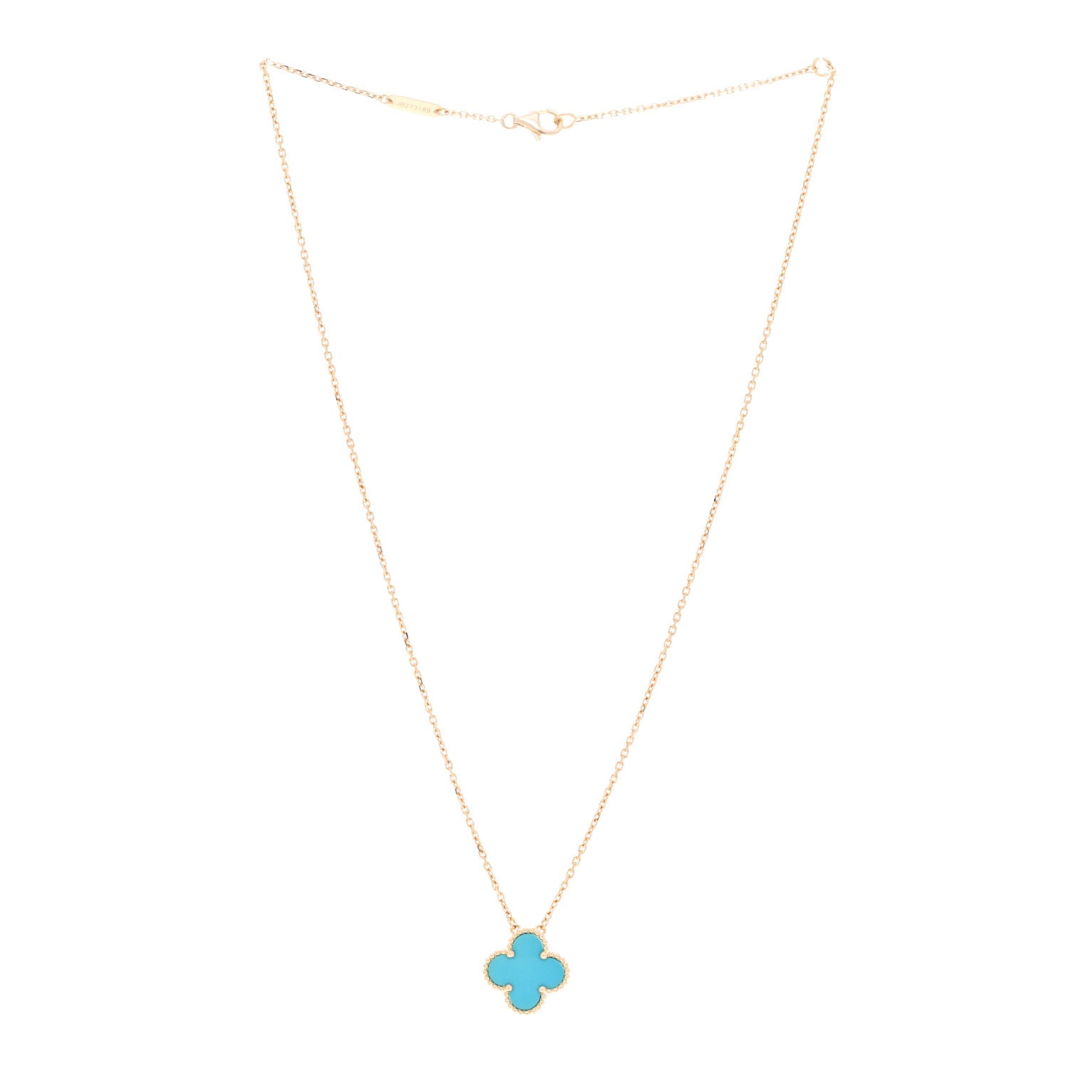 Van Cleef & Arpels 18K Yellow Gold Turquoise Vintage Alhambra Pendant Necklace 3 of 5