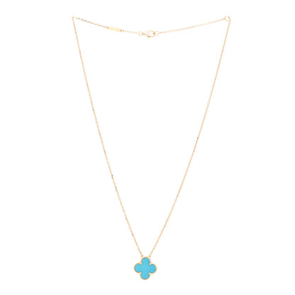 Van Cleef & Arpels 18K Yellow Gold Turquoise Vintage Alhambra Pendant Necklace 3 of 5