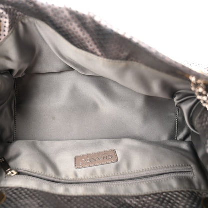 Chanel Metallic Crackled Calfskin Perforated Drill Shoulder Bag Silver 5 of 10