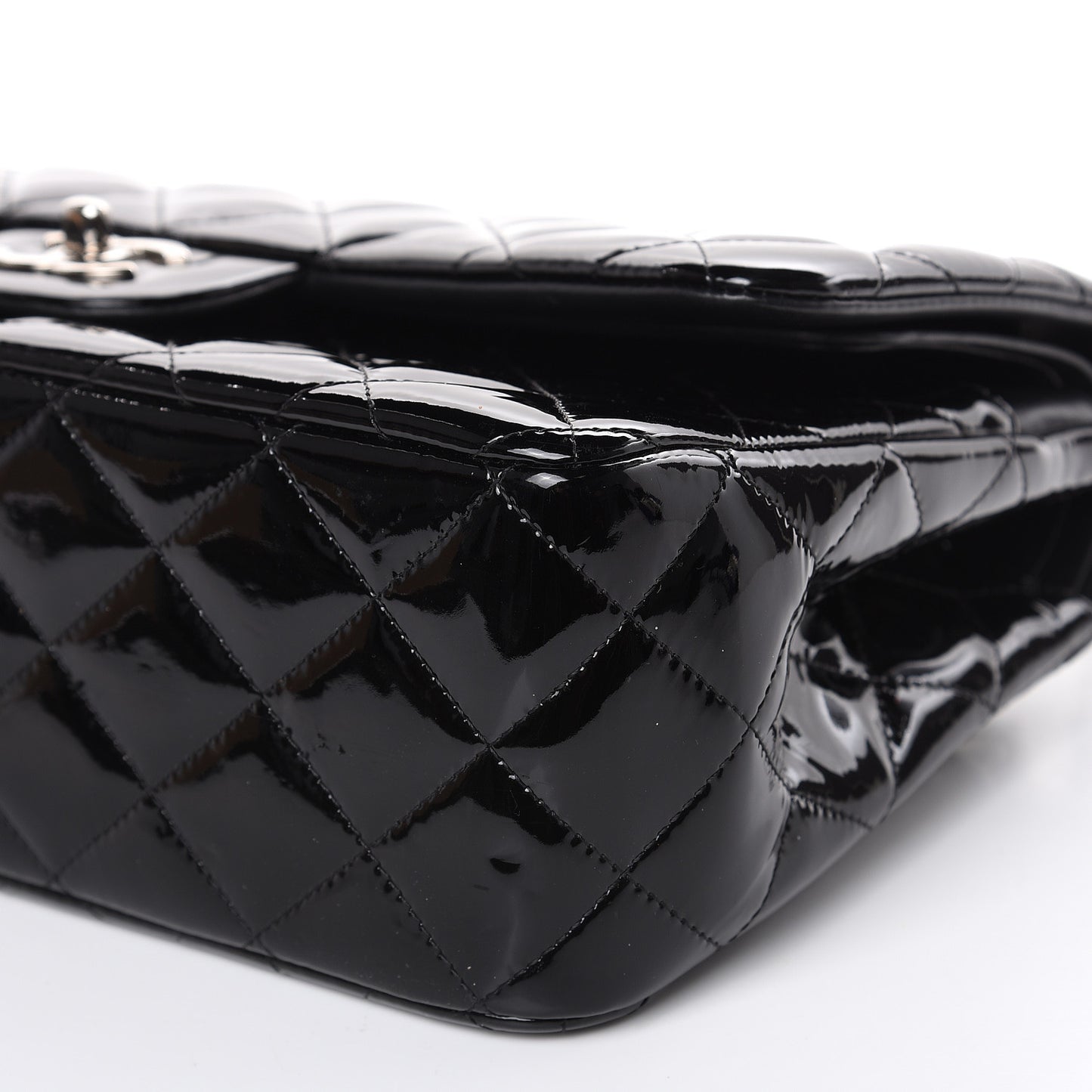 Patent Quilted Jumbo Double Flap Black